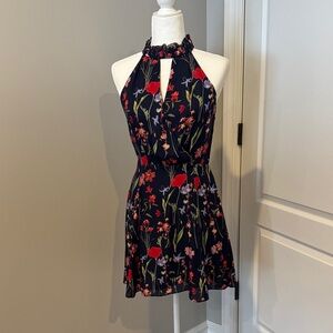 Parker Floral Halter Mini Dress - Black and Red